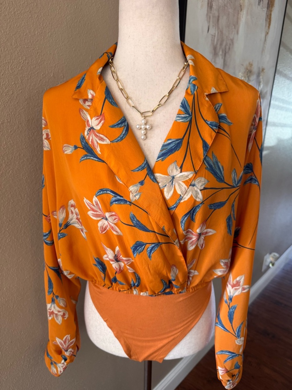 Floral Wrap Bodysuit in Orange